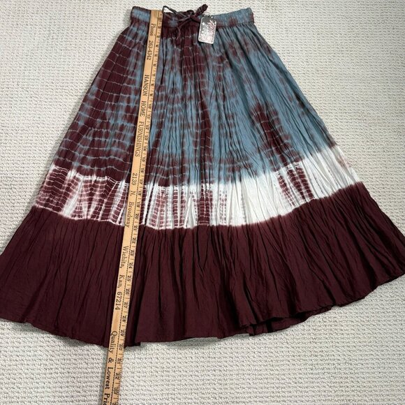 J Gee Bohemian Tie-Dye Crinkled Midi Skirt M Hippie Gypsy Airy Flowy Elastic - Picture 10 of 12